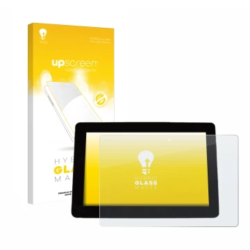 Parte frontal de un envase de producto con el logotipo de la marca upscreen. Al lado se muestra el dispositivo Trimble XCN 105