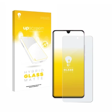 Parte frontal de un envase de producto con el logotipo de la marca upscreen. Al lado se muestra el dispositivo Oppo Reno 11 F 