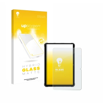 Parte frontal de un envase de producto con el logotipo de la marca upscreen. Al lado se muestra el dispositivo Hotwav R7 con s