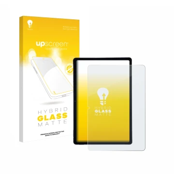 Parte frontal de un envase de producto con el logotipo de la marca upscreen. Al lado se muestra el dispositivo AGM Pad P2 con 