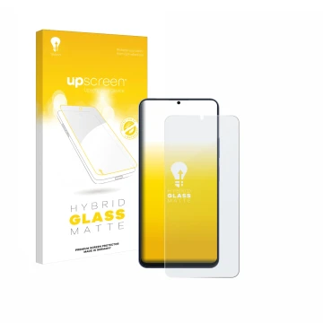 Parte frontal de un envase de producto con el logotipo de la marca upscreen. Al lado se muestra el dispositivo Blackview Color