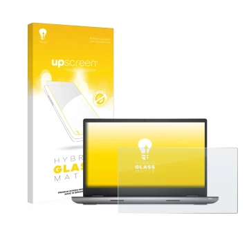 Parte frontal de un envase de producto con el logotipo de la marca upscreen. Al lado se muestra el dispositivo Dell Precision 