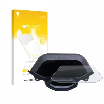 Parte frontal de un envase de producto con el logotipo de la marca upscreen. Al lado se muestra el dispositivo Segway Ninebot 