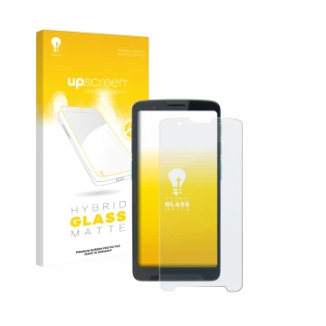 Parte frontal de un envase de producto con el logotipo de la marca upscreen. Al lado se muestra el dispositivo Unitech EA660 c