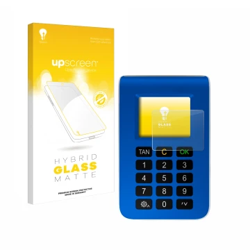 Parte frontal de un envase de producto con el logotipo de la marca upscreen. Al lado se muestra el dispositivo REINER SCT tanJ