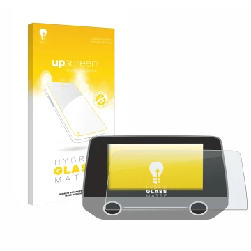 Parte frontal de un envase de producto con el logotipo de la marca upscreen. Al lado se muestra el dispositivo Ford Focus MK4 