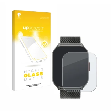 Parte frontal de un envase de producto con el logotipo de la marca upscreen. Al lado se muestra el dispositivo Zoskvee P95 2