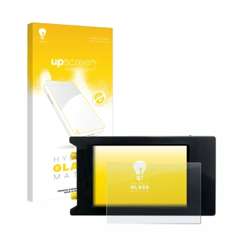 Parte frontal de un envase de producto con el logotipo de la marca upscreen. Al lado se muestra el dispositivo LiteVNA 64 con 