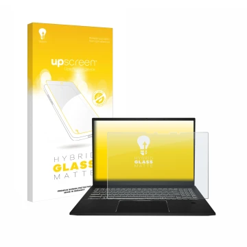 Parte frontal de un envase de producto con el logotipo de la marca upscreen. Al lado se muestra el dispositivo MSI Summit E16 