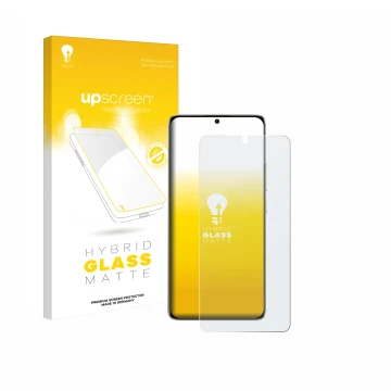 Parte frontal de un envase de producto con el logotipo de la marca upscreen. Al lado se muestra el dispositivo Xiaomi Redmi Tu