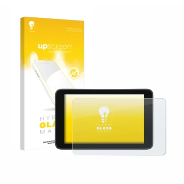 Parte frontal de un envase de producto con el logotipo de la marca upscreen. Al lado se muestra el dispositivo YoloLiv YoloBox