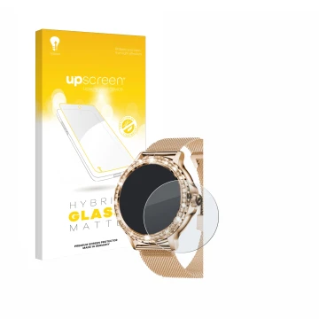 Parte frontal de un envase de producto con el logotipo de la marca upscreen. Al lado se muestra el dispositivo walkbee Smartwa