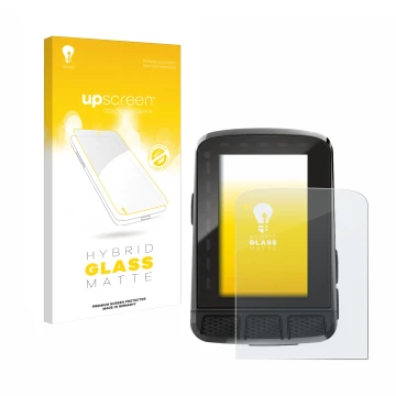 Parte frontal de un envase de producto con el logotipo de la marca upscreen. Al lado se muestra el dispositivo Wahoo Elemnt Ro