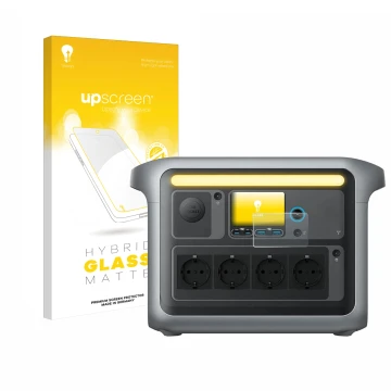 Parte frontal de un envase de producto con el logotipo de la marca upscreen. Al lado se muestra el dispositivo Anker SOLIX C10