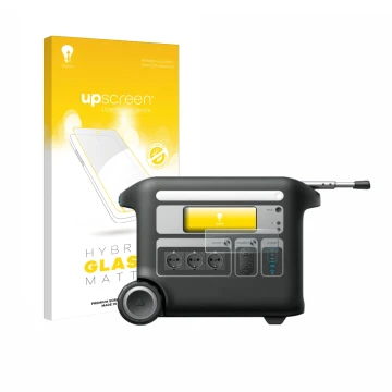 Parte frontal de un envase de producto con el logotipo de la marca upscreen. Al lado se muestra el dispositivo Anker SOLIX F20