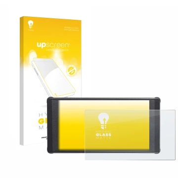 Parte frontal de un envase de producto con el logotipo de la marca upscreen. Al lado se muestra el dispositivo Portkeys PT6 co