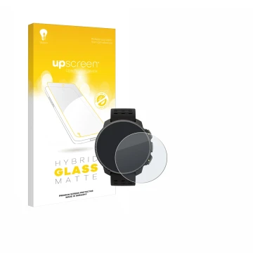 Parte frontal de un envase de producto con el logotipo de la marca upscreen. Al lado se muestra el dispositivo Suunto Vertical