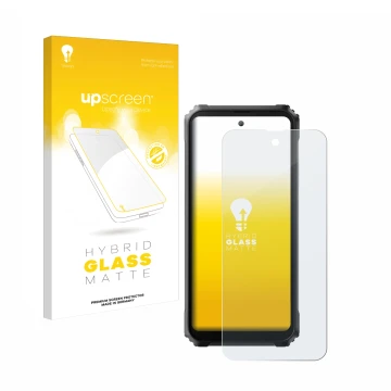 Parte frontal de un envase de producto con el logotipo de la marca upscreen. Al lado se muestra el dispositivo Blackview BL900