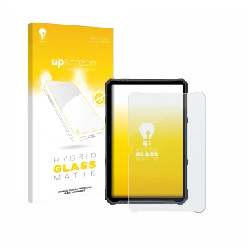 Parte frontal de un envase de producto con el logotipo de la marca upscreen. Al lado se muestra el dispositivo Ulefone Armor P