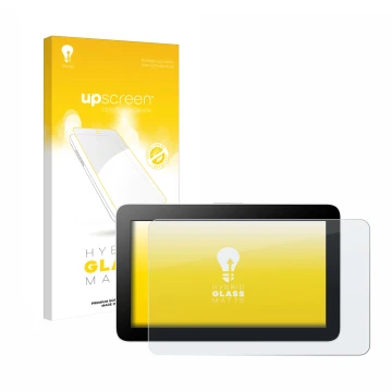 Parte frontal de un envase de producto con el logotipo de la marca upscreen. Al lado se muestra el dispositivo Wacom One 12 co