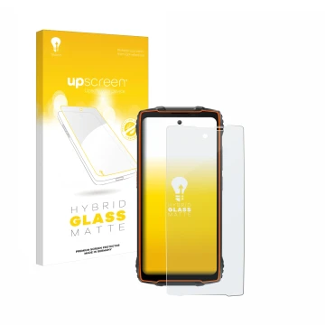 Parte frontal de un envase de producto con el logotipo de la marca upscreen. Al lado se muestra el dispositivo Blackview Oscal