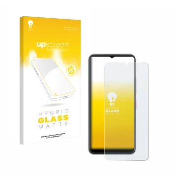 Parte frontal de un envase de producto con el logotipo de la marca upscreen. Al lado se muestra el dispositivo Telekom T Phone