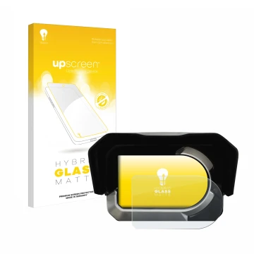Parte frontal de un envase de producto con el logotipo de la marca upscreen. Al lado se muestra el dispositivo Kymco CV3 con s