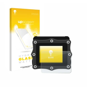 Parte frontal de un envase de producto con el logotipo de la marca upscreen. Al lado se muestra el dispositivo Shearwater Perd