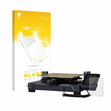 Parte frontal de un envase de producto con el logotipo de la marca upscreen. Al lado se muestra el dispositivo Elegoo Neptun 4