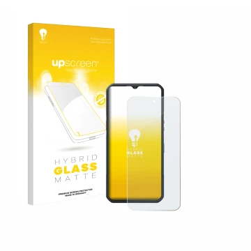 Parte frontal de un envase de producto con el logotipo de la marca upscreen. Al lado se muestra el dispositivo Oukitel WP35 5G