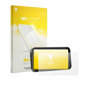 Parte frontal de un envase de producto con el logotipo de la marca upscreen. Al lado se muestra el dispositivo Carpuride W603 