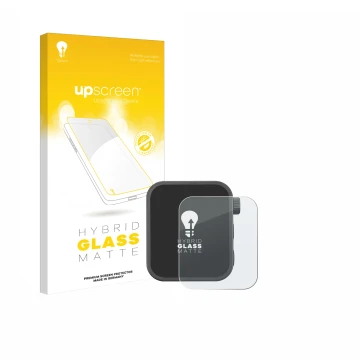 Parte frontal de un envase de producto con el logotipo de la marca upscreen. Al lado se muestra el dispositivo Godox X3 con su