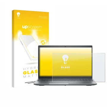 Parte frontal de un envase de producto con el logotipo de la marca upscreen. Al lado se muestra el dispositivo Dell Precision 