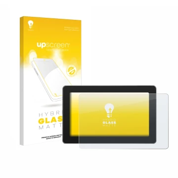 Parte frontal de un envase de producto con el logotipo de la marca upscreen. Al lado se muestra el dispositivo SmallHD Indie 5