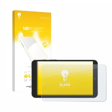 Parte frontal de un envase de producto con el logotipo de la marca upscreen. Al lado se muestra el dispositivo Mediacom SmartP