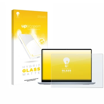 Parte frontal de un envase de producto con el logotipo de la marca upscreen. Al lado se muestra el dispositivo Dell Inspiron 1