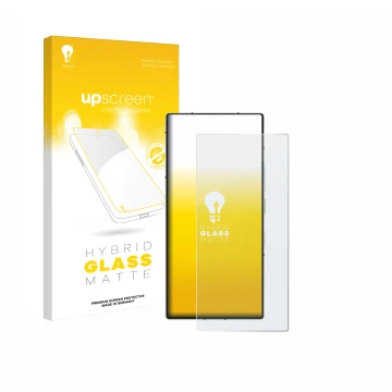 Parte frontal de un envase de producto con el logotipo de la marca upscreen. Al lado se muestra el dispositivo ZTE Nubia Z60 U
