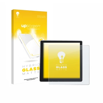 Parte frontal de un envase de producto con el logotipo de la marca upscreen. Al lado se muestra el dispositivo Shelly Wall Dis