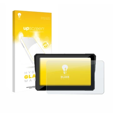 Parte frontal de un envase de producto con el logotipo de la marca upscreen. Al lado se muestra el dispositivo Carpuride W702B