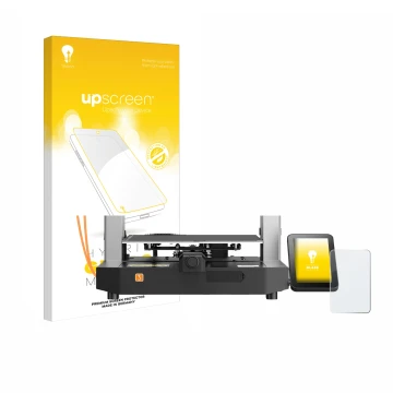 Parte frontal de un envase de producto con el logotipo de la marca upscreen. Al lado se muestra el dispositivo Anycubic Kobra 