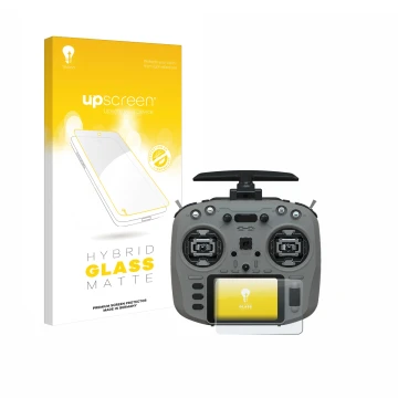 Parte frontal de un envase de producto con el logotipo de la marca upscreen. Al lado se muestra el dispositivo Jumper T15 con 