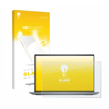 Parte frontal de un envase de producto con el logotipo de la marca upscreen. Al lado se muestra el dispositivo Dell Precision 