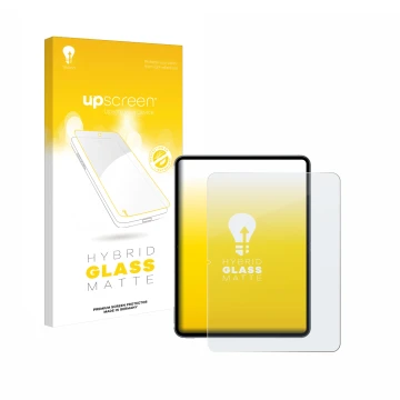 Parte frontal de un envase de producto con el logotipo de la marca upscreen. Al lado se muestra el dispositivo OnePlus Pad 2 (