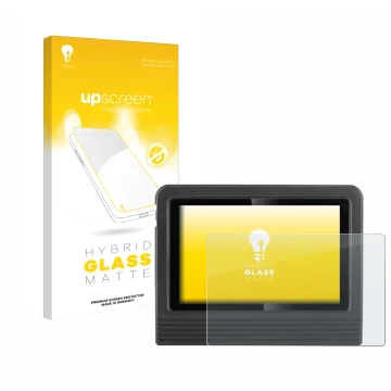 Parte frontal de un envase de producto con el logotipo de la marca upscreen. Al lado se muestra el dispositivo Launch X-431 V 