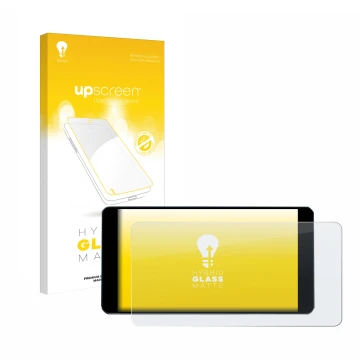 Parte frontal de un envase de producto con el logotipo de la marca upscreen. Al lado se muestra el dispositivo Zontes 350E con