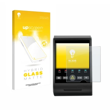 Parte frontal de un envase de producto con el logotipo de la marca upscreen. Al lado se muestra el dispositivo VIOFO A229 PRO 