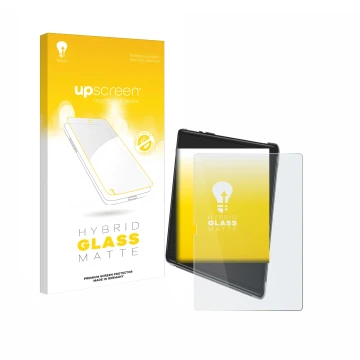 Parte frontal de un envase de producto con el logotipo de la marca upscreen. Al lado se muestra el dispositivo Yestel T15 con 
