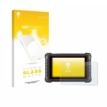 Parte frontal de un envase de producto con el logotipo de la marca upscreen. Al lado se muestra el dispositivo Autel MK900BT c