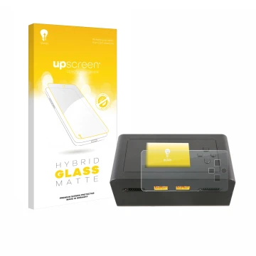 Parte frontal de un envase de producto con el logotipo de la marca upscreen. Al lado se muestra el dispositivo Gens Ace IMARS 