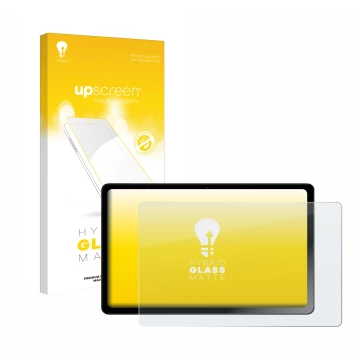 Parte frontal de un envase de producto con el logotipo de la marca upscreen. Al lado se muestra el dispositivo HMD T21 con su 